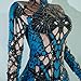 Fashion Goldenblue Glitter Printed Bodysuit Pole Dance Leotard Sexy Party Nightclub Bar Celebrate Drag Queen Outfit (blue, One Size)