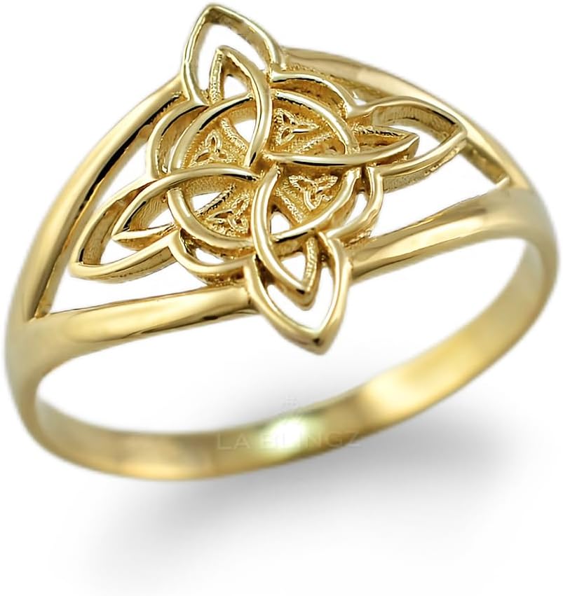 LA BLINGZ 14K Yellow Gold Celtic Trinity Knot Triquetra Ring for Women