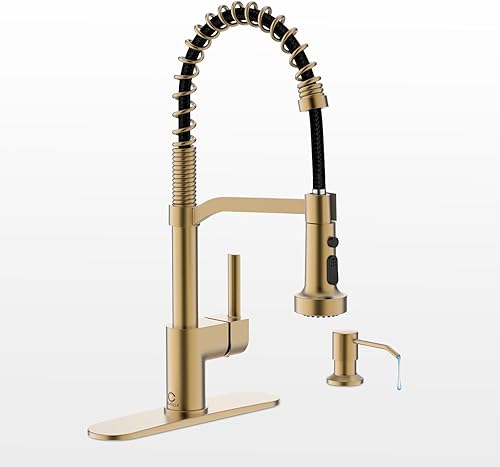 Dispensador de jabón dorado para grifo de cocina, grifo para fregadero de cocina, grifo de fregadero de cocina con placa de cubierta, grifo de