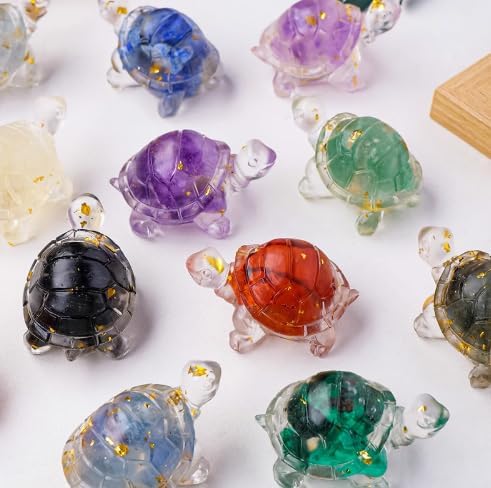 Miniatura 5 de Adorno de piedra de cristal de tortuga de resina, figura de escritorio inspirada en piedras preciosas hechas a mano (2)
