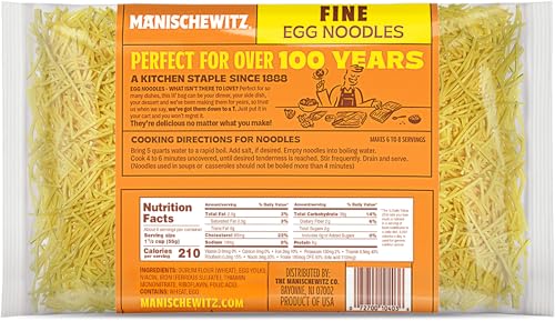 Manischewitz Premium Enriched Fine Egg Noodles 12oz (4 Pack) Great in Soups & Stews