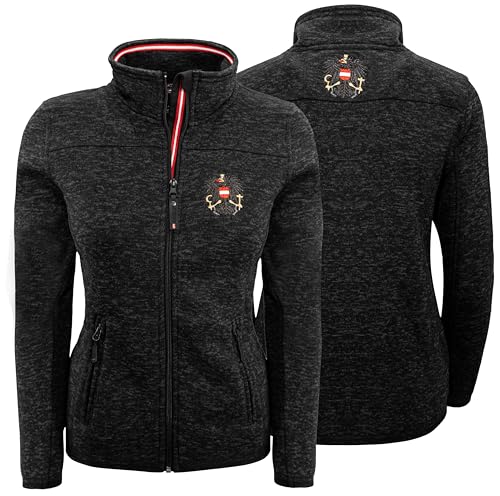 Hoamatkult Österreich Kultjacke Ohne Kapuze Damen - Das Original - Adler Strickfleece Jacke Mit Stick - Glitzer Edition (X-Large, Schwarz) Hoamatkult Österreich Kultjacke Ohne Kapuze Damen - Das Original - Adler Strickfleece Jacke Mit Stick - Glitzer Edition (X-Large, Schwarz)