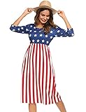 Halife Women's 3 4 Sleeve Stripe Elastic Waist Casual Dress with Pocket