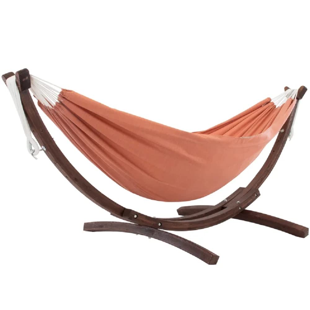 Durable Double Hammock with Stand Included Rust Weather Resistant Pine Wood Material Thick Strong Rope Size 41