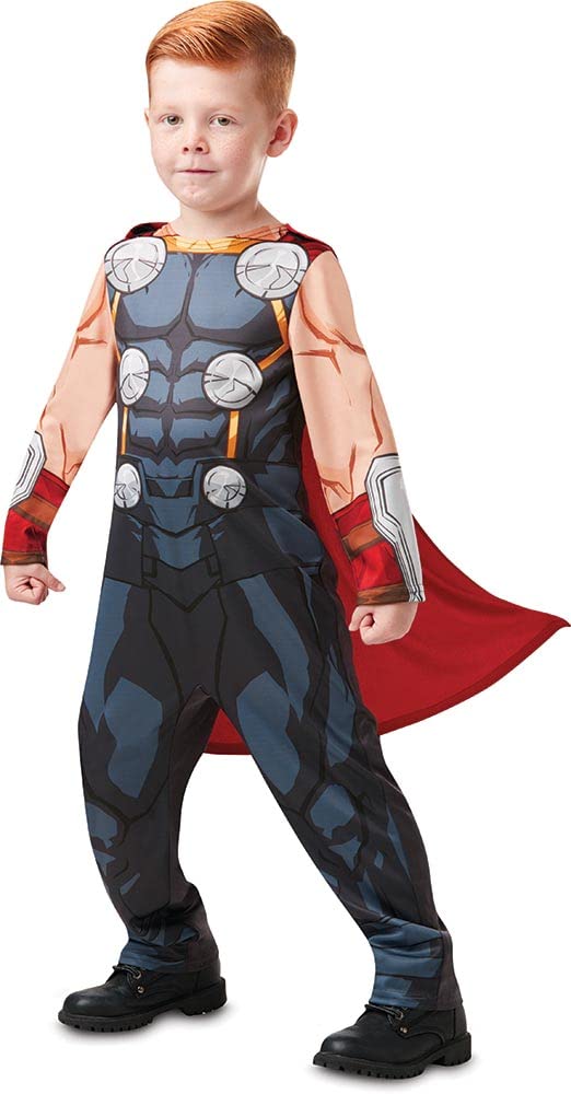 RUBIE'S Avengers Officiel - Déguisement Classique Thor Enfant - Taille L - 7-​8 ans - 117 à 128 cm - Costume Combinaison Bleue et Cape Rouge - Pour, Carnaval - Idée Cadeau de