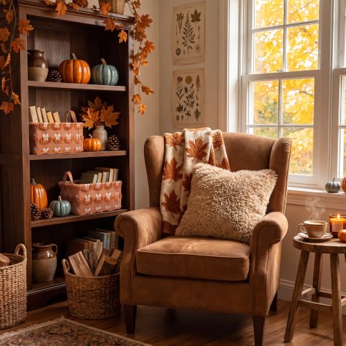 Image of 2 Pcs Pumpkin Bow Storage Basket 14x10'' Fall Pumpkin Storage Bin | Back to School Gift, Fluffy Plush, Closet Organizer with Handle, Thanksgiving, Halloween, Home Office Laundry Car Shelves