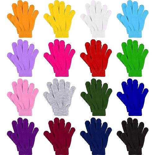 Glooarm 16 Pairs Kids Gloves Winter Boys or Girls Children's Warm Knit Magic Gloves Bulk for Winter Supplies