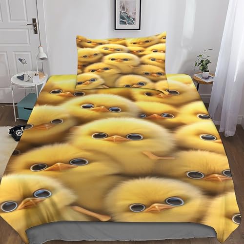 Housse de couette microfibre LAMAME 135x200 avec motif poussin 3D - 3