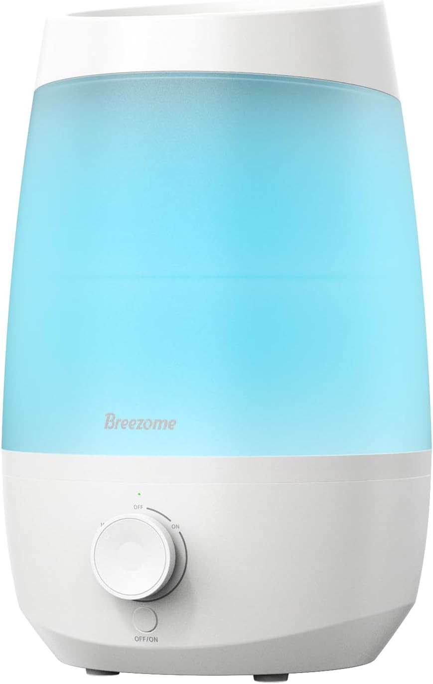 BREEZOME Humidifiers for Bedroom, 250ml/h Mist Output, 2.5L Humidifiers for home, 25hrs Essential Oil Diffuser, 7 Adjustable LED, 25dB Quiet Operation for Nurseries and Indoor Plants, White