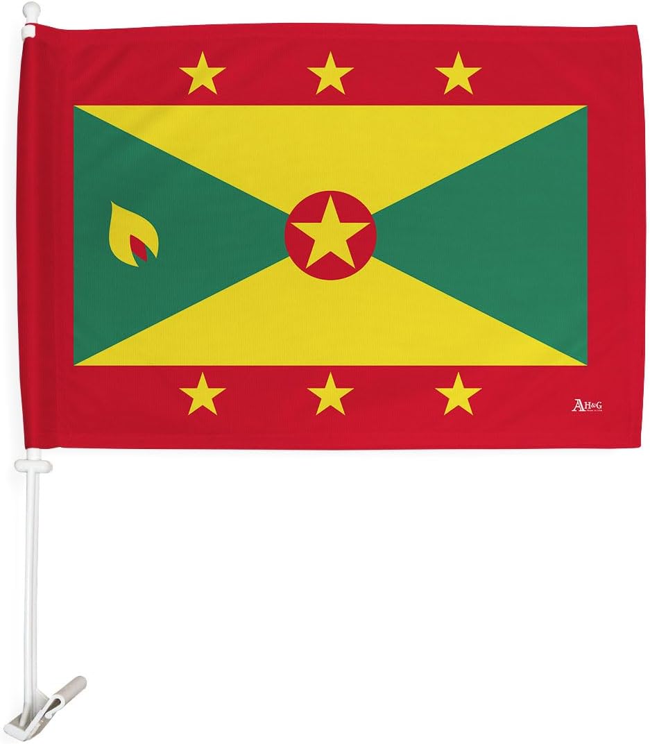 Grenadian Car Flag Bandera para Carros De Grenada Decor for Window Clip Mount Auto Accessories Sport Fan Gifts League Olympics Party Supplies Patriotic Decorations Made in USA