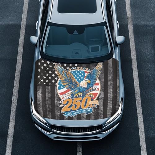 Image of Car Hood Cover Elastic Washable Hood Covers for Cars USA 250th Birthday Print Auto Hoods Protector Automotive Decor Half Car Cover for Cars Hoods Banner Replacement