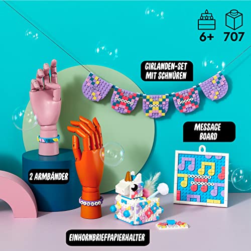 LEGO 41962 DOTS Einhorn Familienkreativset, Spielzeug Bastelset mit Schmuckkästchen, 2X Armband, Message Board und Party… – Bild 3