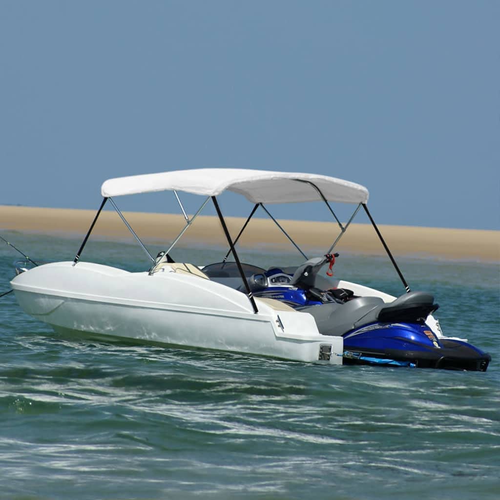 Bimini Top a 3 archi per barche, 183 x 160 x 137 cm, copertura per barca con telaio in alluminio anodizzato e custodia protettiva, protezione dalle intemperie per barche a motore