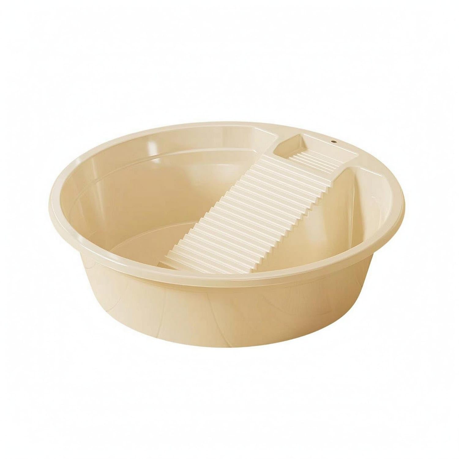 Slanted Scrub Board Washboard Basin Built-in Soap Dish Hand Wash Tub One-Piece Round Wash Basin Ribbed, Yellow, M-image-25