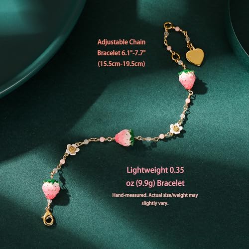 Women's Stylish Versatile Bracelet - Elegant White Flower, Pink Strawberry Charm, Fresh & Sweet Bohemian Design Jewelry, Perfect Friendship Gift for Friends & Loved Ones3