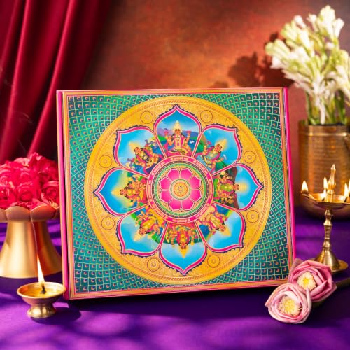 Image of Phool 15 Item Samudra Manthan Lakshmi Diwali Gift Box with Chocloate Ladoo, Bombay Chikky, Diya, Candles, Incense, Poojan Kit | Gift Hamper for Family & Friends and corporte Gifting
