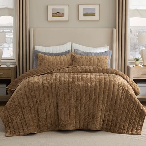 Bedsure Velvet Quilt King Size Set - 108"x96" Lightweight Velvet