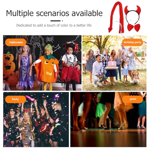 JOINPAYA TeufelskostüM ZubehöRset: Halloween Teufelshorn Stirnband Schwanzfliege Für Kinder Dämonen Cosplay Haarreifen Set Für Maskerade Karneval Geburtstagsparty