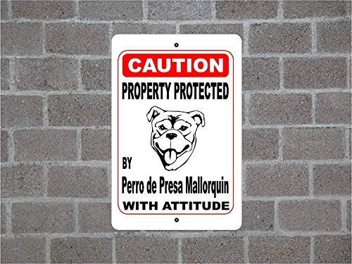 Cartel de metal de aluminio, 20 x 12 pulgadas con texto en inglés 'Property Protected by Perro De Presa Mallorquín'