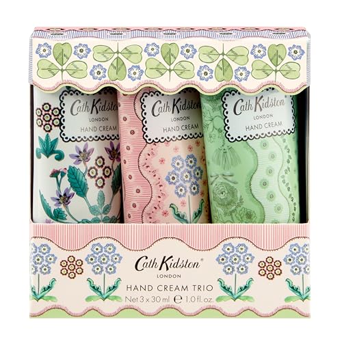 Cath Kidston Hand Cream Trio Gift Set, Travel Size 3x 30ml, Shea Butter Moisturiser, Vitamin E, Vegan and Cruelty Friendly, Fits in Pocket and Handbag, Gift for her, Beauty Self-Care