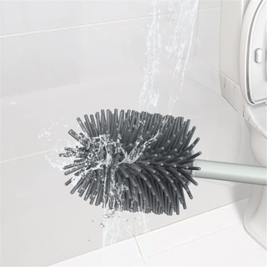 Juego de escobilla y Soporte para Inodoro, Cepillo de Limpieza para Inodoro de baño con Silicona Suave, Cepillo de Suelo de pie y de Pared