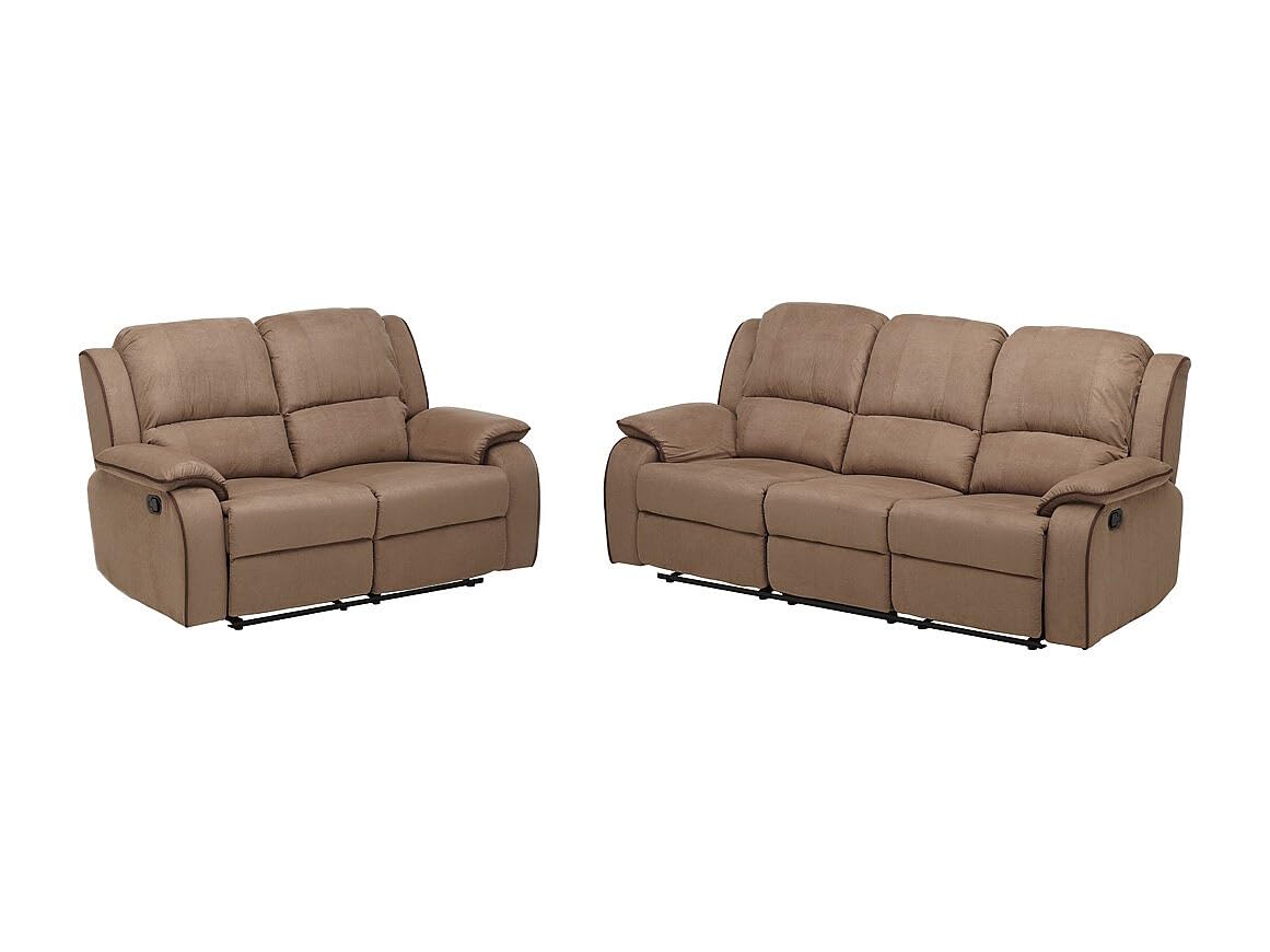 Vente-unique - Canapés 3 Places et 2 Places Relax en Microfibre Hernani - Taupe