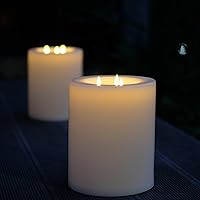 Vista 3 de Velas grandes sin llama XL para exteriores de 6.45 x 8 pulgadas con control remoto, impermeable, funciona con pilas LED, velas de pilar