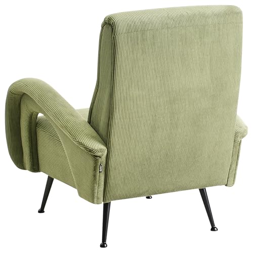 Poltrona In Velluto A Coste Imbottita In Stile Retrò Verde Soggiorno Camera Da Letto - 6