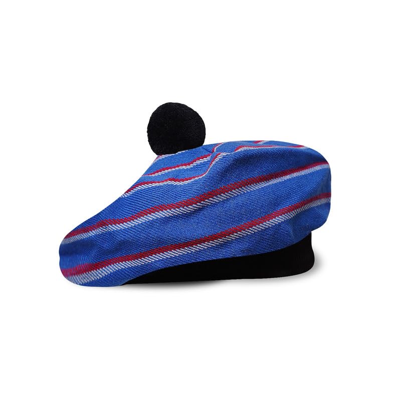 Image of Scottish Tam O' Shanter Hat Tartan Bonnet Pom Pom Wool Flat Cap One Size
