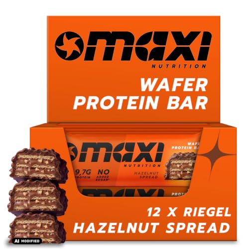 MaxiNutrition Hazelnut Spread Protein Waffle Bar, 25% Eiweiß, 202 kcal, (12 Eiweißriegel x 39g), Ohne Zuckerzusatz – Ansicht 1