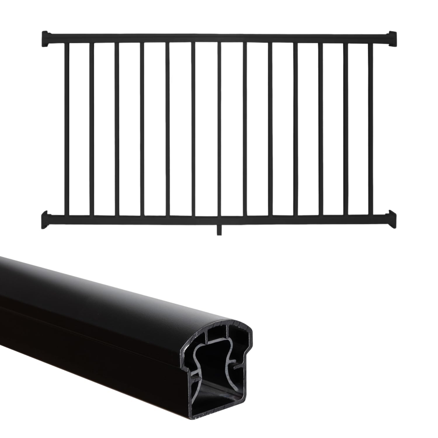 Weatherables 42 in. H x 6 ft. W Stanford Deck Railing Kit – Aluminum Porch & Balcony Railing Kit with Black Powder-Coated Finish, Adjustable Outdoor