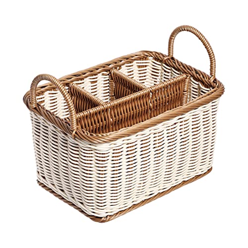 Panier de rangement en rotin à 4 compartiments pour étagères et couverts