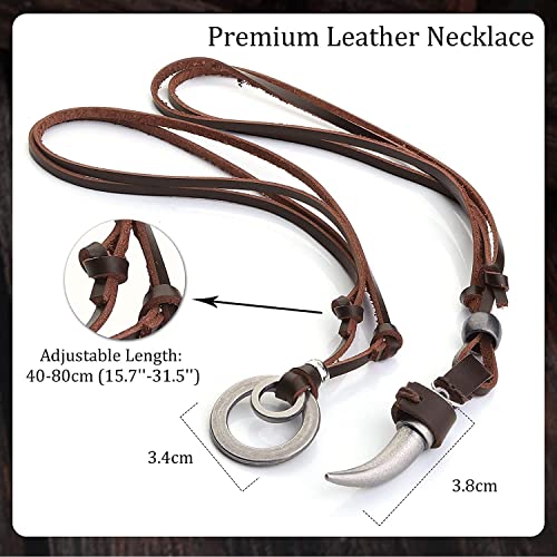 Diamday 8 Stück Leder Halskette für Männer Frauen Vintage Anhänger Leder Cord Halsketten Schwarze braune Feder Pfeilspitze Wolfszahn Flügel Doppelring Pullover Kette Statement Herren Halskette
