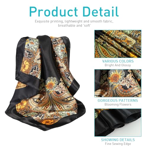 PALAY® 3Pcs Silk Scarf for Women Stylish, Satin Neck Head Scarf for Women, 35 In Square Summer Comfy Beach Hair Scarf, Fashion Print Silk Scarves for Woman Ladies Gift