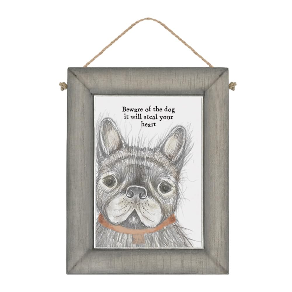 East of India Wooden Plaque Home Decorative Hanging Wall Rustic Sign Sentimental Gift Dog Picture "Beware of the Dog"