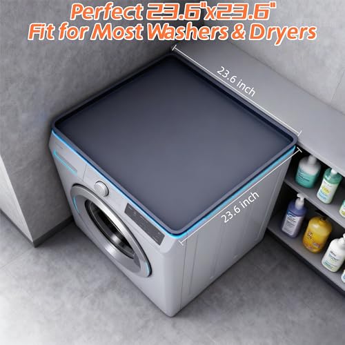 Silicone Mat for Washing Machine, 23.6 x 23.6 Inch Non-Slip Silicone Mat Drip Pan for Laundry Room, Waterproof Washer & Dryer Pedestal Tray for Storage, Prevent Scratches and Spills