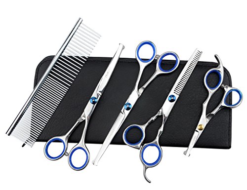 LILYS PET Right-Handed Pet Round-Tip Grooming Stainless Steel Safety Grooming Scissors Set for Dogs and Cats