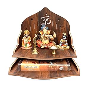 Houten Wandmontage Opknoping Puja Tempel/Houten Mandir/Pooja Mandir voor Thuis & Kantoor/Tempel Voor Festivals, Gifting…