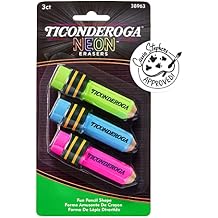 Ticonderoga Pencil Shaped Erasers, Neon Colors, 3 Count