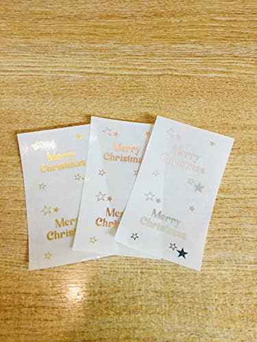 Minilabel Pack of 24 Merry Christmas Stickers, Bright Shiny Gold, Shiny Silver or Rose Gold on Clear Transparent (Mixed Pack)