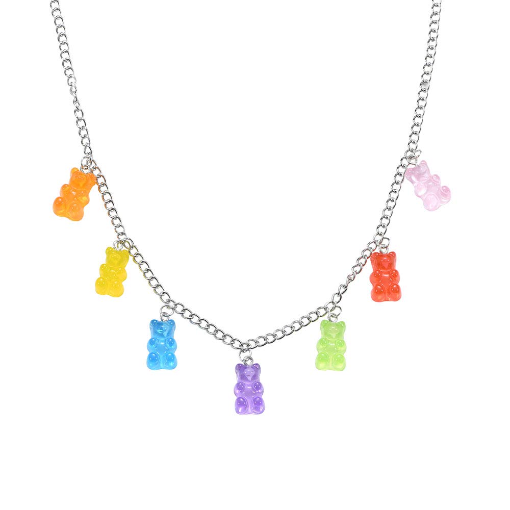 KURTCBGummy Bear Necklace Y2k Colorful Resin Crazy Aesthetic Necklace Bracelet Hairpin for Women