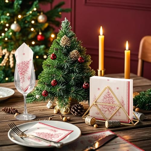 WRAPAHOLIC 50Pcs Christmas Paper Napkins - Toile Watercolor Xmas Tree 3-Ply Disposable Luncheon Napkin for Christmas Party Supplies Tableware, Xmas Holiday - 6. 5 x 6.5 In – Image 5