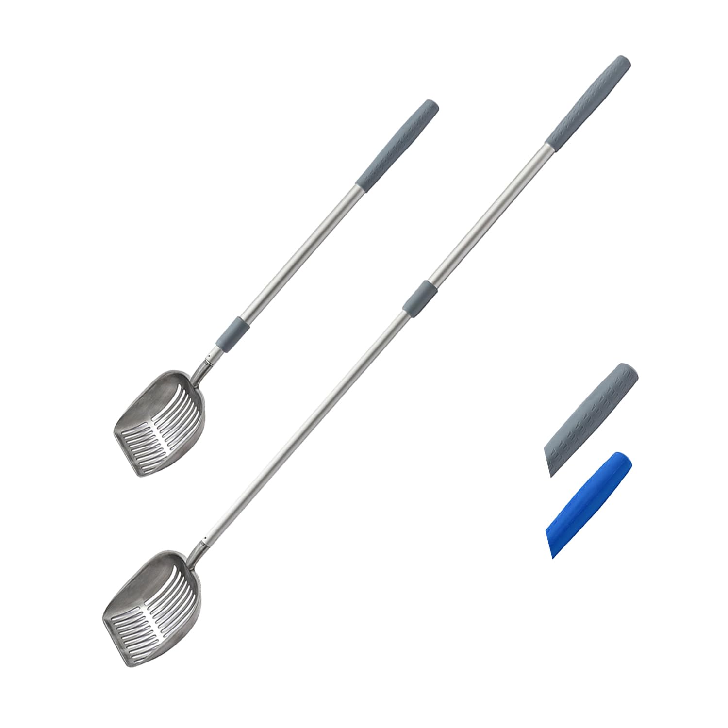 WePet Extendable Cat Litter Scoop, Extra Long Handle, Simple Adjustable to Desired Length, Aluminum Alloy Sifter, Metal Scooper, Deep Shove, Poop Sifting, Durable, Size XXL, 42 Inch, Grey Handle