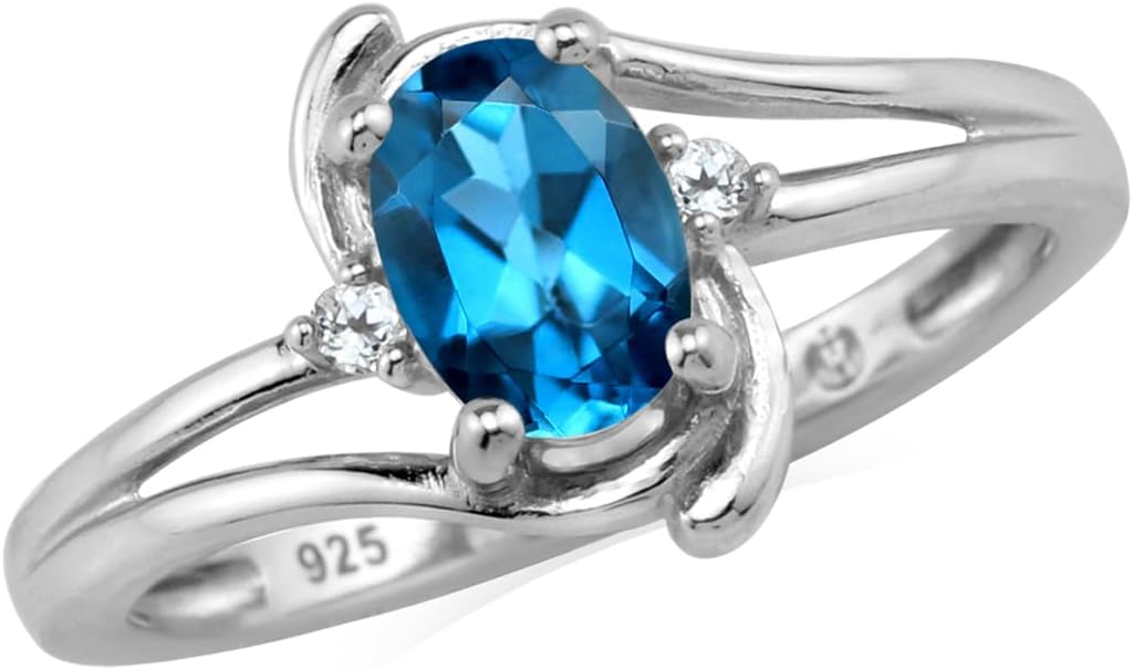 Silvershake 7x5MM Oval Shape Genuine Gemstone 925 Sterling Silver Engagement Wedding Anniversary Ring