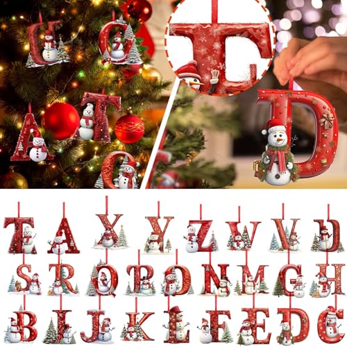 26 Letters Christmas Ornaments 3in Cute Snowman A-Z Hanging Pendant - image 4