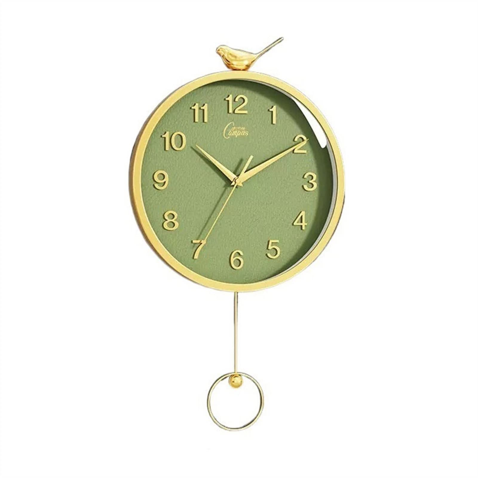 Aioneer Wall Clock 12Inch/14Inch Creative Magpie Decorative Wall Clock Household Quartz Silent Pendulum-Green-14inches