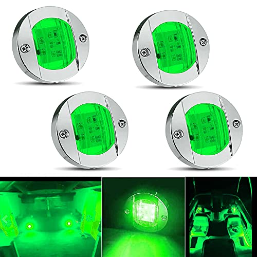 UWDESY 4Pcs Green LED Marine Boat Light, DC 12V LED Boat Interior Light Navigation Lights Side Marker Light for Boat Deck LED Yacht Round Transom Anchor Stern Mount Light, LED Boat Courtesy Light