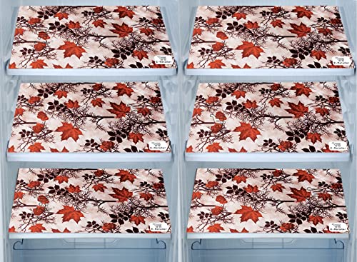 Image of Exclusive Combo Set of Appliances Cover (1 Pc. of Fridge Top Cover, 1 Pc. of Refrigerator Handle Cover and 6 Pc. Of Refrigerator Mat /Fridge Shelf Mat) (Color- Brown, Design-Floral, Set Contains- 8 Pcs. )