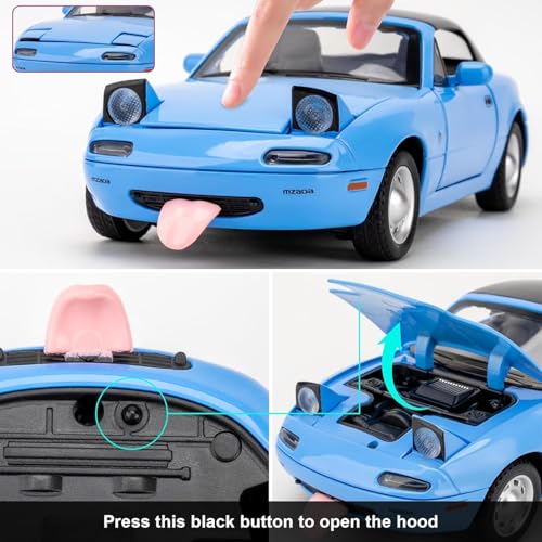 Image of 1:24 Mazda Miata MX-5 Blue Model Toy Car with Pullback, Removable Top, Blinking Lights with Sound and Bright Lights