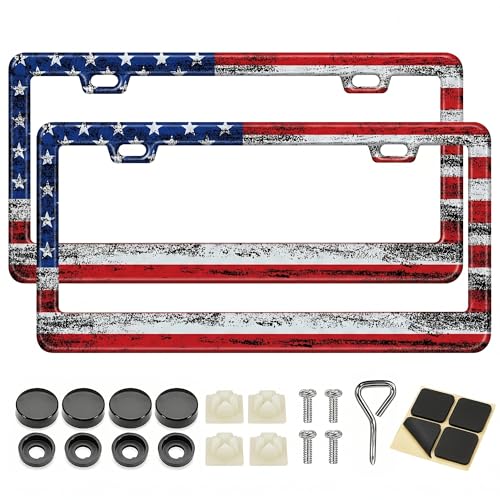 Image of American Flag License Plate Frame 2 Pack Patriotic Plate Holder